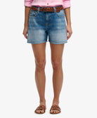 Superdry Ladies Mid Rise Denim Short-Mid Blue MID BLUE back view