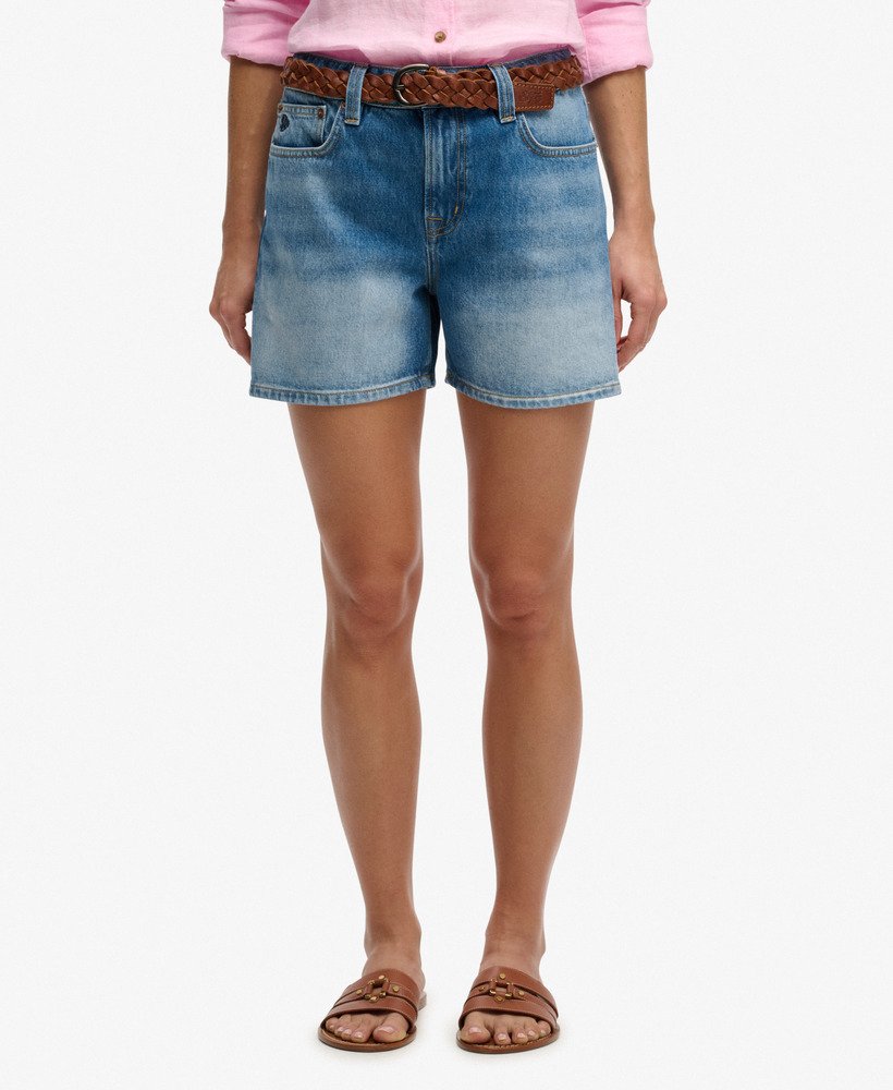 Superdry Ladies Mid Rise Denim Short-Mid Blue MID BLUE back view
