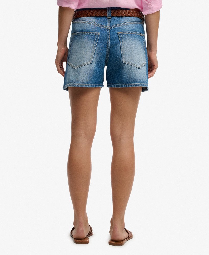 Superdry Ladies Mid Rise Denim Short-Mid Blue MID BLUE side view