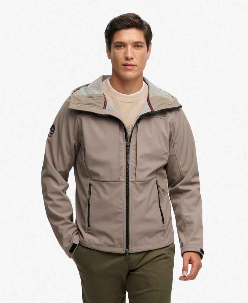 Men's Hooded Softshell Trekker Jacket-Fort Taupe-Jacket Closed View