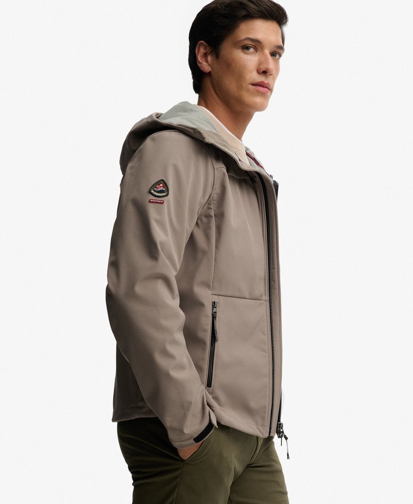 SUPERDRY Hooded Softshell Trekker Jacket-Fort Taupe Fort Taupe model front view