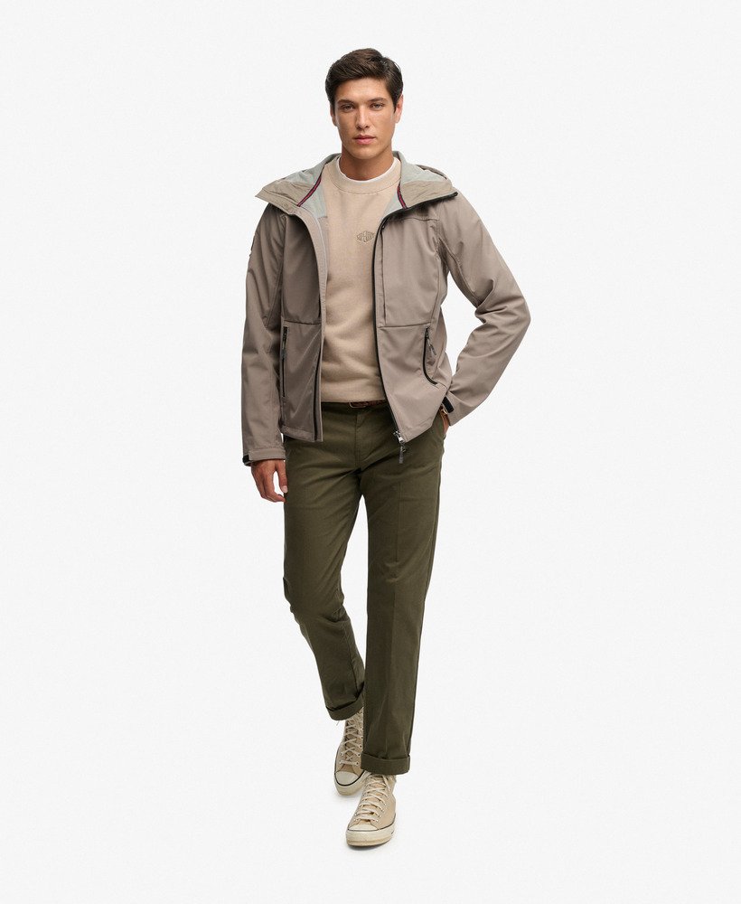 Men's Hooded Softshell Trekker Jacket-Fort Taupe-Model Full Front View