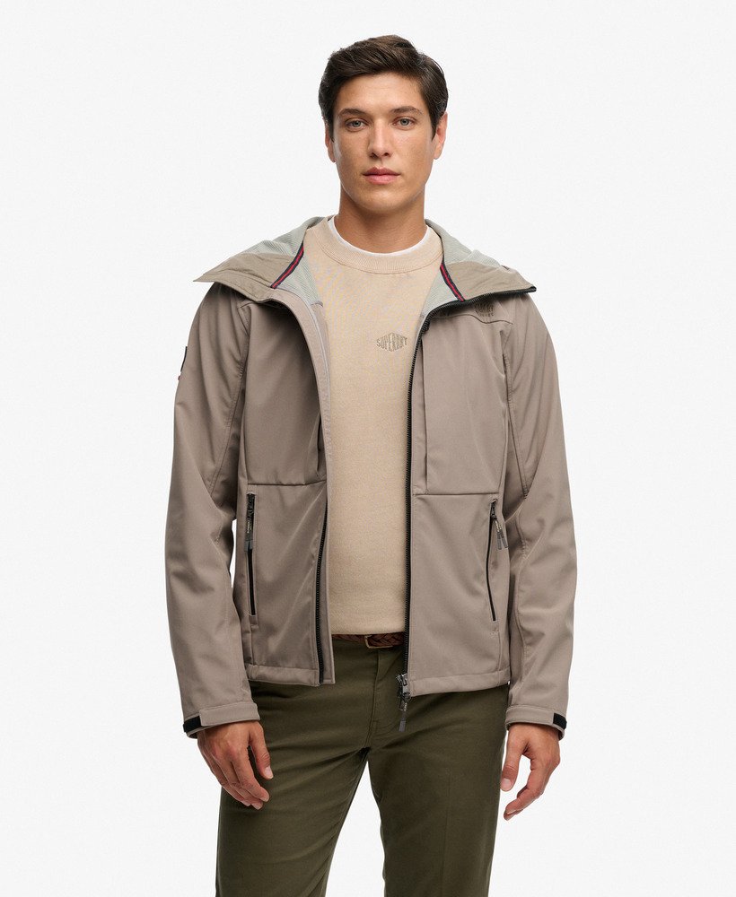 Men's Hooded Softshell Trekker Jacket-Fort Taupe-Jacket Open View