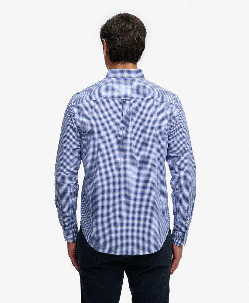 Men's Preppy Poplin Long Sleeve Shirt-Montauk Navy Gingham-Back View