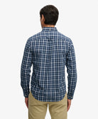 Men's Preppy Poplin Long Sleeve Shirt-Wainscott Navy Check-Model Back View