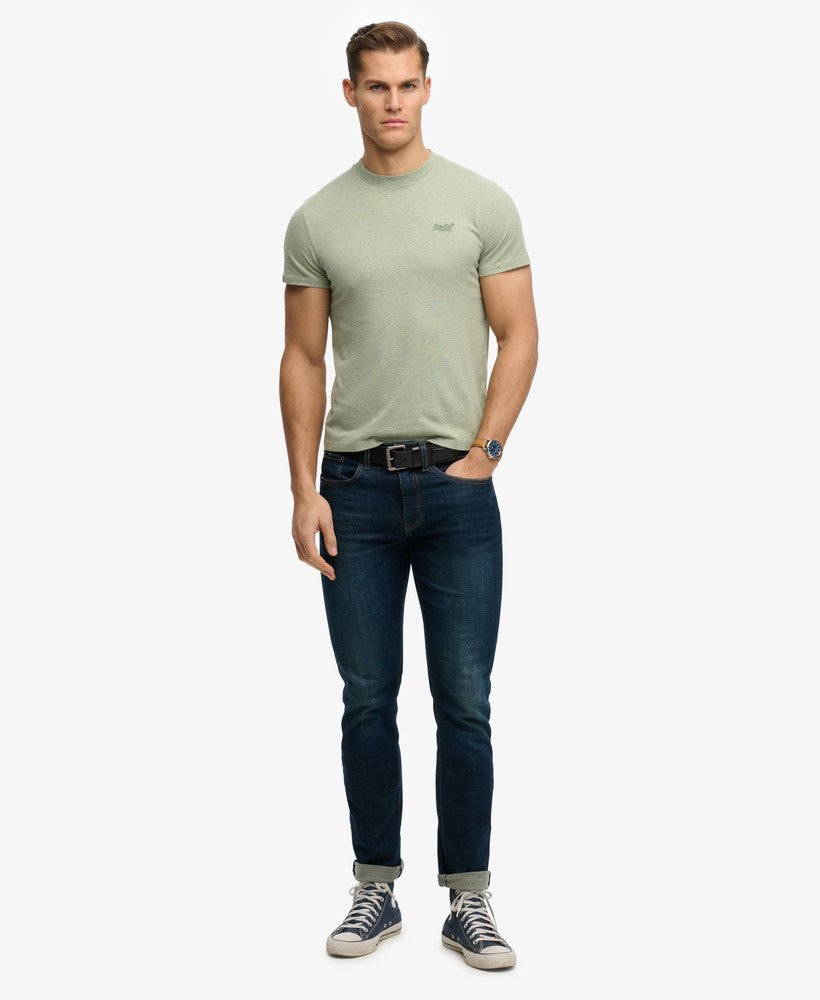 Men's Essential Logo Emb Tee-Vintage Sage Green Marl-Model Full Front View