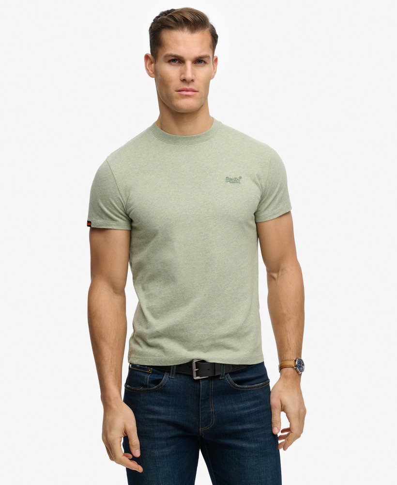 Men's Essential Logo Emb Tee-Vintage Sage Green Marl-Model Front View