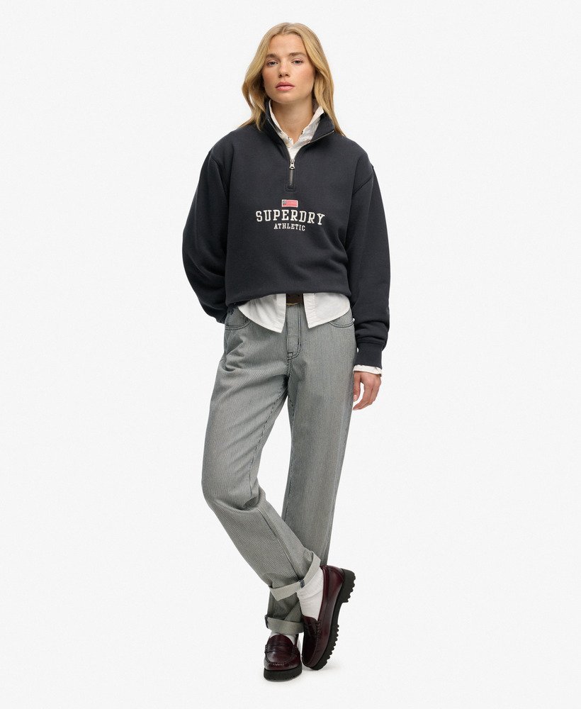 Ladies Ath Ess Graphic Half Zip-Eclipse Navy-Model Full Front View