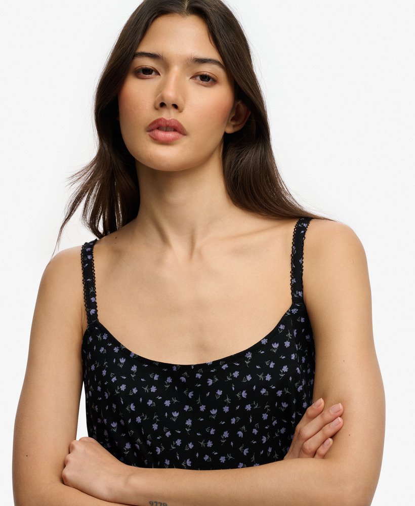 Superdry Ladies Printed Cami Mini Dress-Black Ditsy Floral Black Ditsy Floral back view