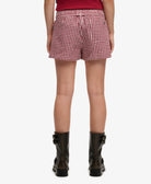 Superdry Ladies Cotton Stripe Elastic Short-Red Gingham Red Gingham side view
