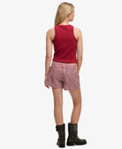 Superdry Ladies Cotton Stripe Elastic Short-Red Gingham Red Gingham flat front view
