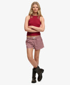Superdry Ladies Cotton Stripe Elastic Short-Red Gingham Red Gingham front view