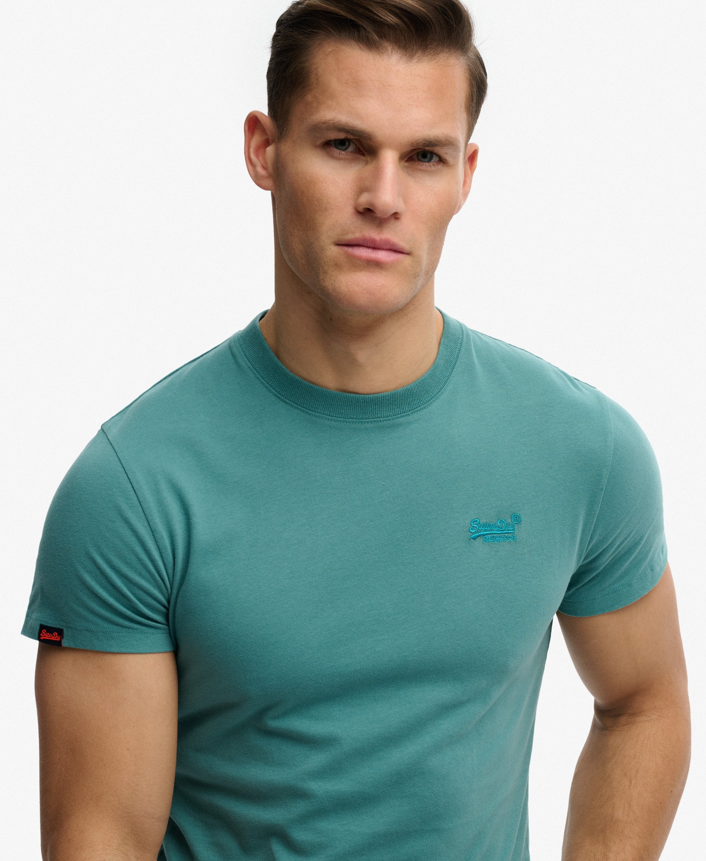 SUPERDRY Essential Logo Tee-Teal teal model front view