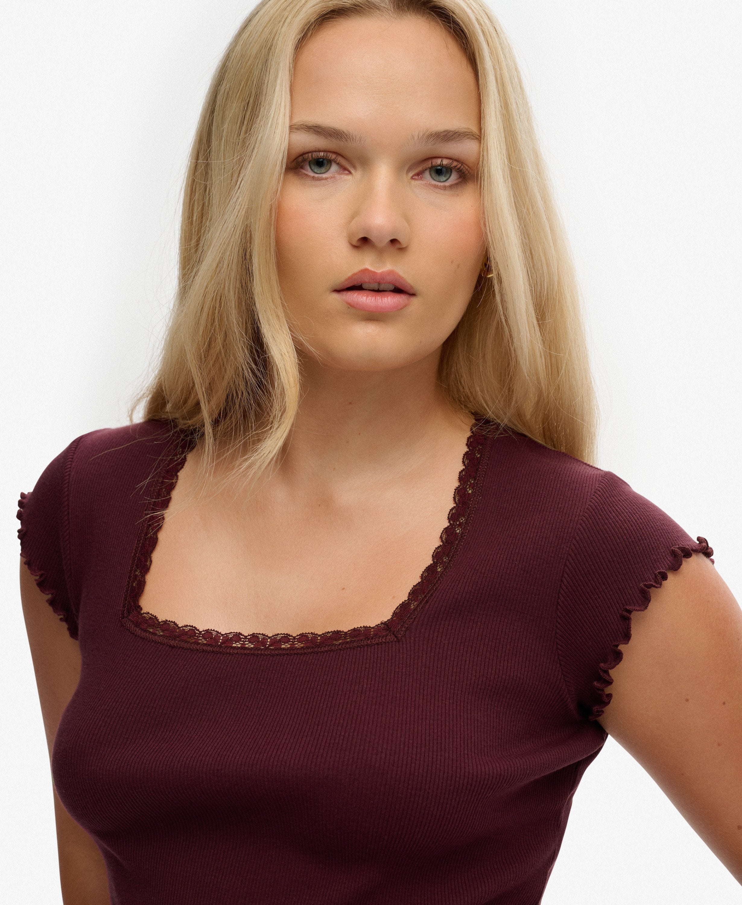 Superdry Ladies Ath Ess Square Neck Tee-Port Red Port Red back view