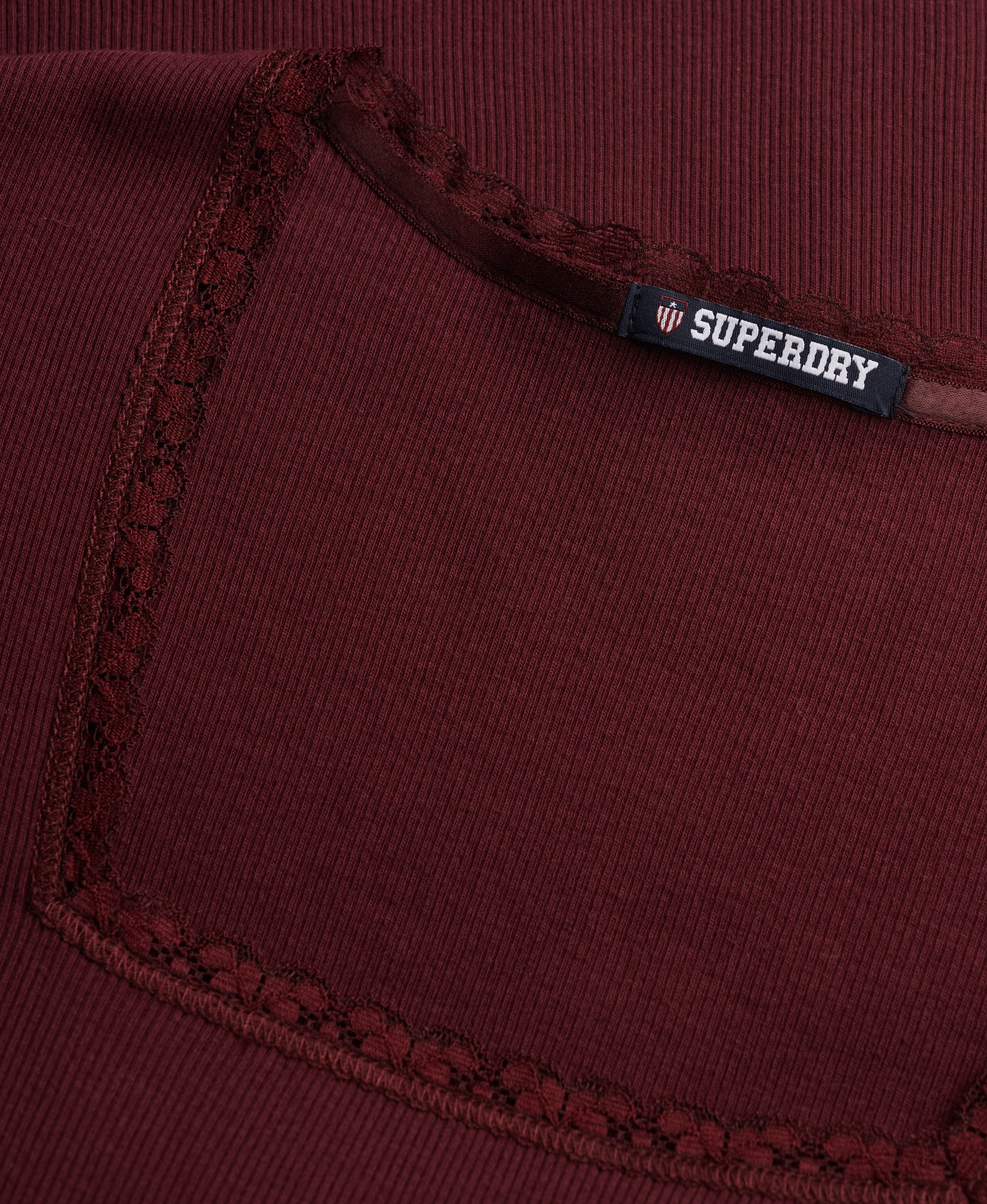Superdry Ladies Ath Ess Square Neck Tee-Port Red Port Red flat front view