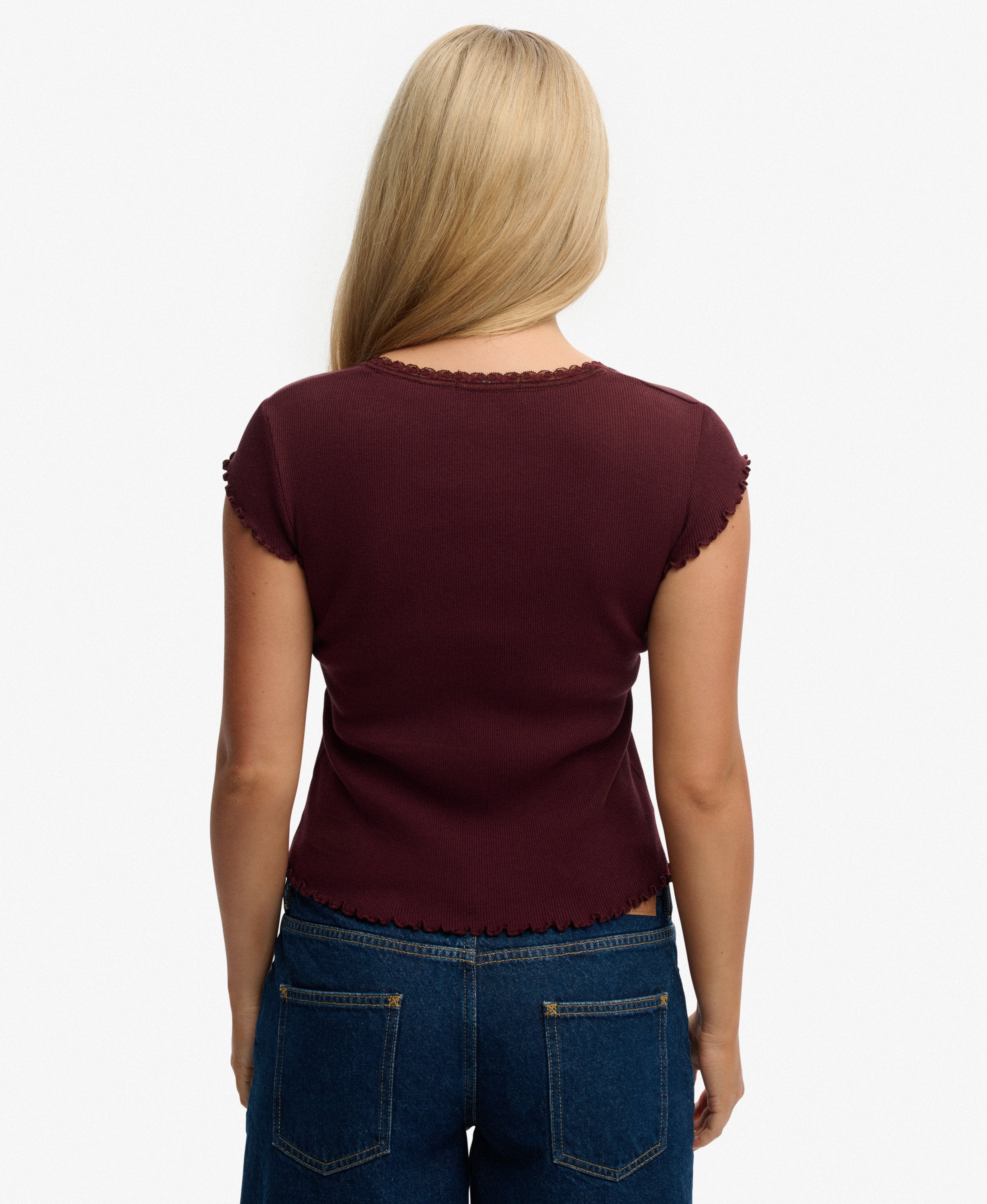 Superdry Ladies Ath Ess Square Neck Tee-Port Red Port Red side view