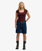 Superdry Ladies Ath Ess Square Neck Tee-Port Red Port Red detail view