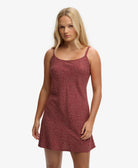 Superdry Ladies Printed Cami Mini Dress-Bordeaux Red Mini Roses Bordeaux Red Mini Roses front view
