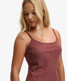 Superdry Ladies Printed Cami Mini Dress-Bordeaux Red Mini Roses Bordeaux Red Mini Roses model front view