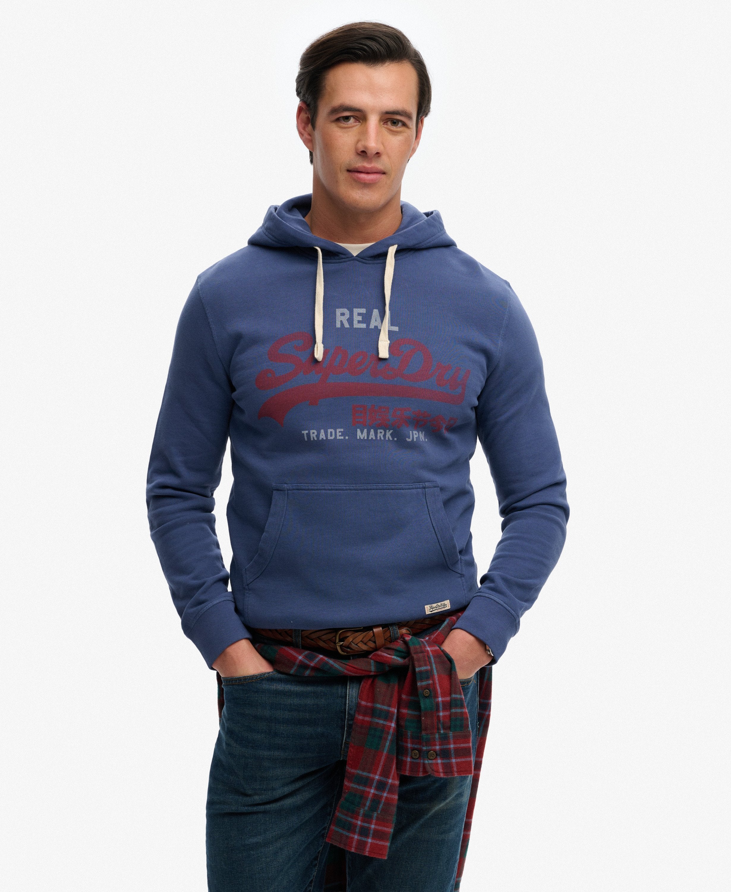 SUPERDRY Superdry Vintage Logo Classic Hoodie – Hampton Blue Hampton Blue front view