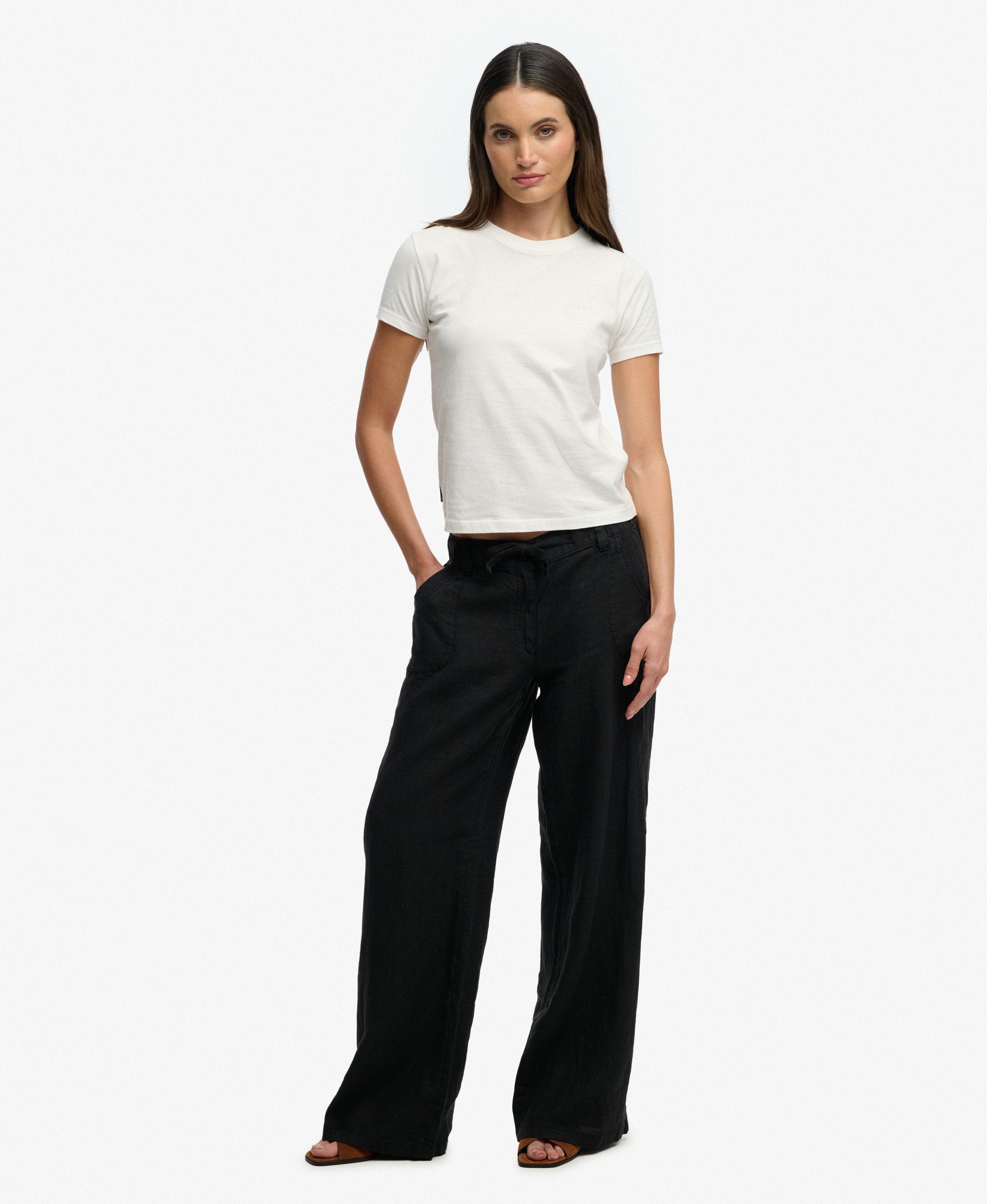 Superdry Ladies Essential Logo Fitted Tee Ind-Desert Bone Off White Desert Bone Off White detail view