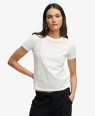 Superdry Ladies Essential Logo Fitted Tee Ind-Desert Bone Off White Desert Bone Off White front view