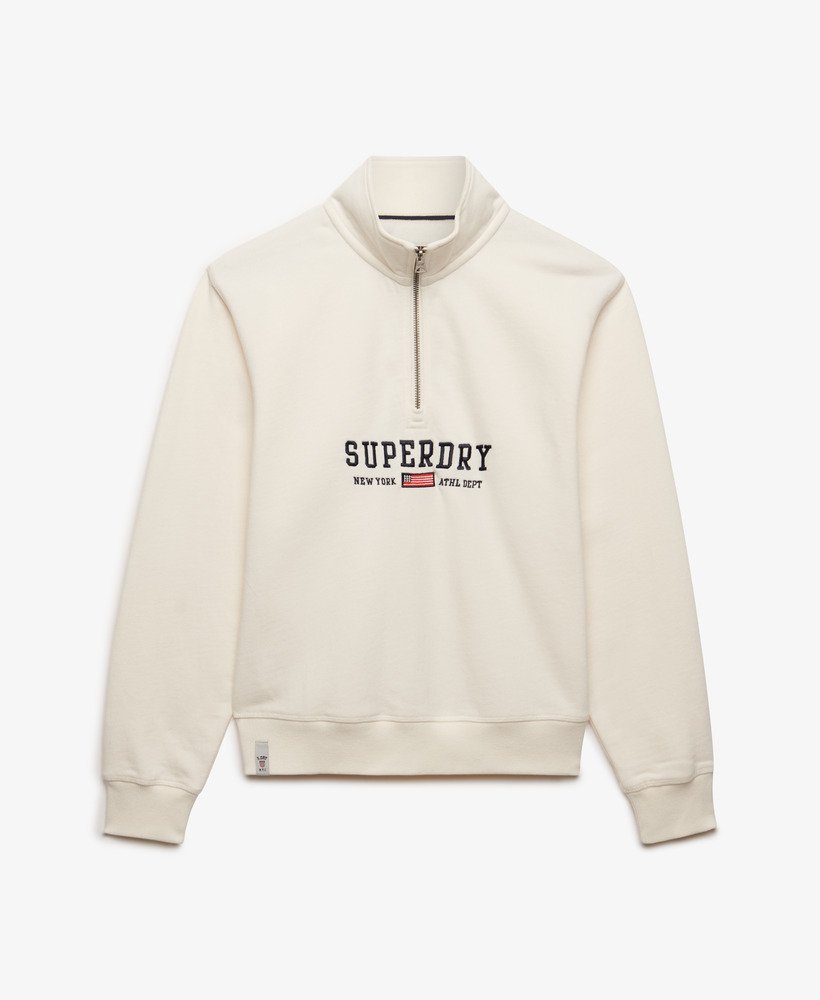 Superdry Ladies Ath Ess Graphic Half Zip-Desert Bone Off White Desert Bone Off White flat front view