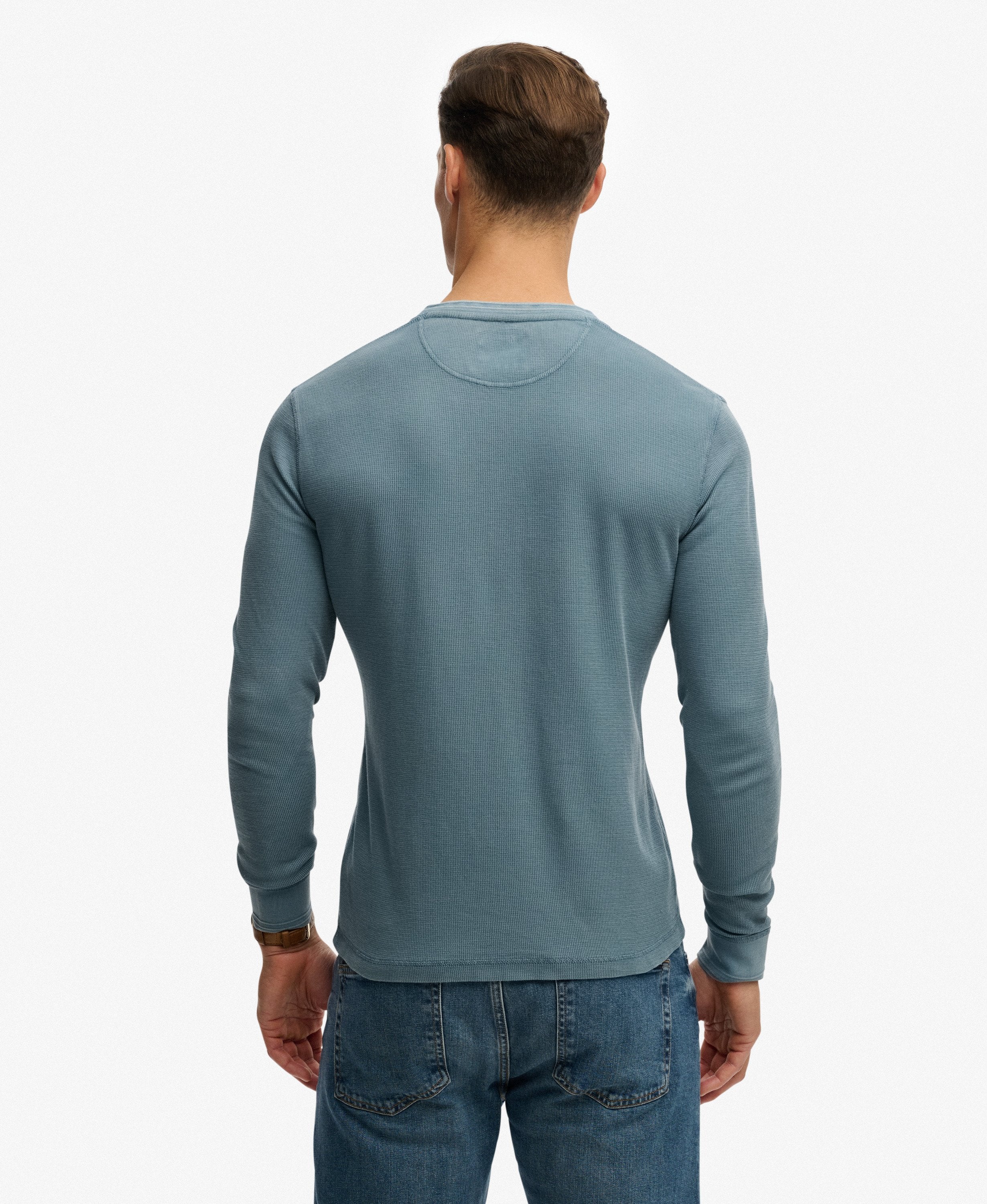Men's Lightweight Textured Grandad Top-Copen Blue-Back View