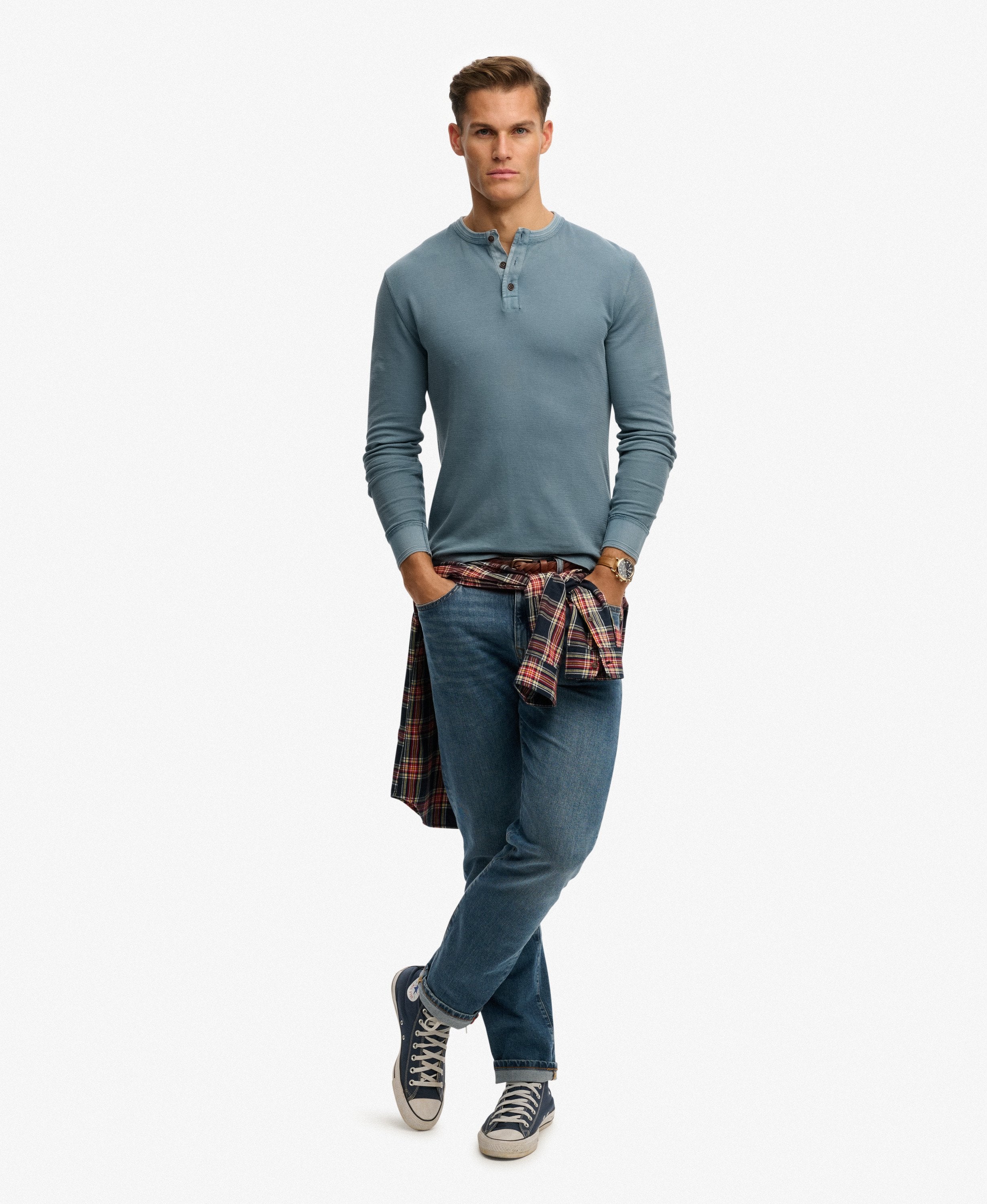 SUPERDRY Lightweight Textured Grandad Top-Copen Blue COPEN BLUE detail view