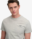 Superdry Essential Serif Logo Embroidered Tee in Light Grey Grindle Feeder/Grey upper body view