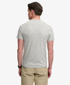 Superdry Essential Serif Logo Embroidered Tee in Light Grey Grindle Feeder/Grey angled view on model back view