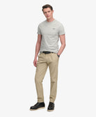Superdry Essential Serif Logo Embroidered Tee in Light Grey Grindle Feeder/Grey full length view