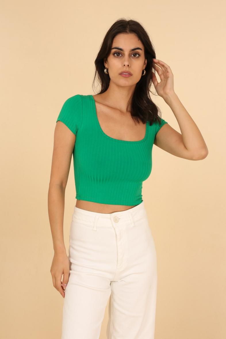 Ladies Square Neck Crop Top - Green-Front View