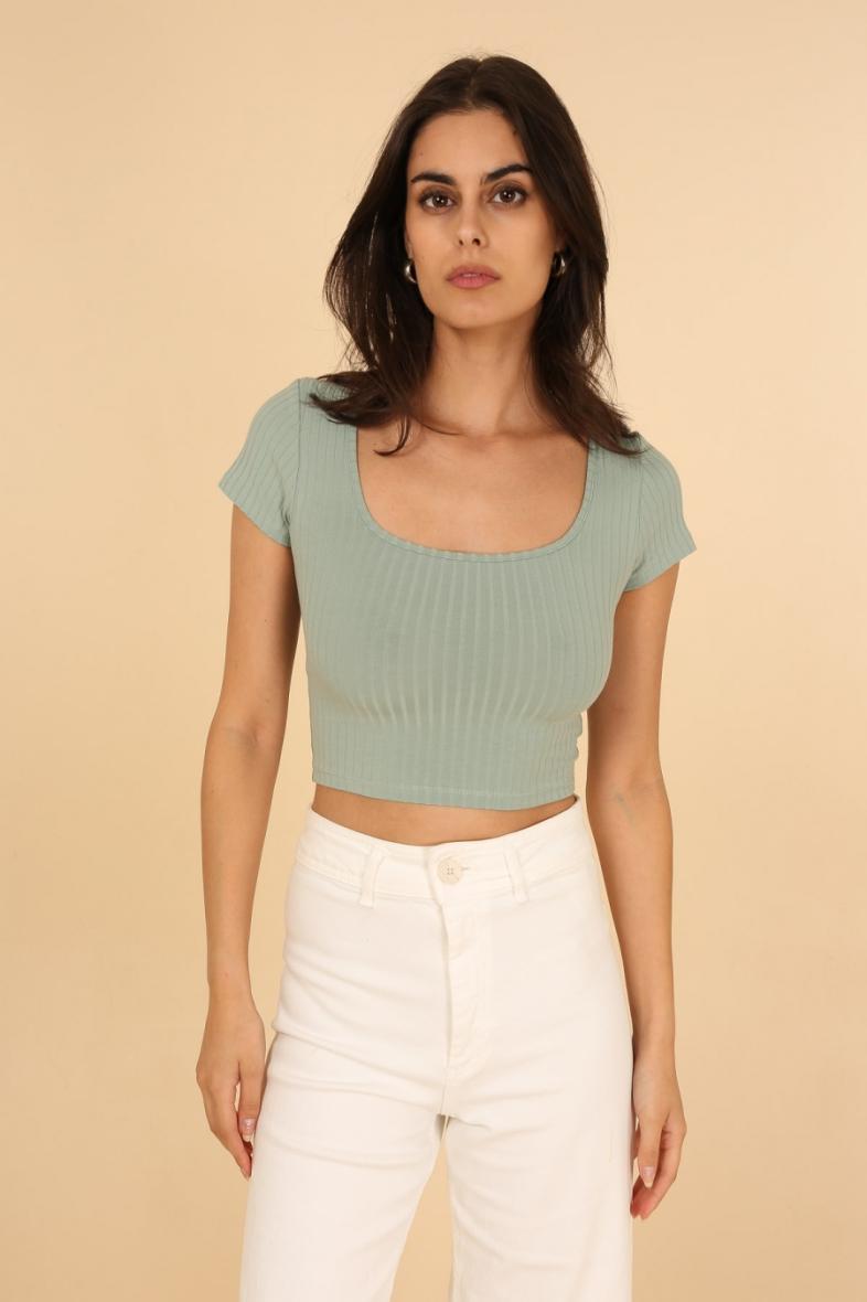 Ladies Square Neck Crop Top - Wasabi-Front View