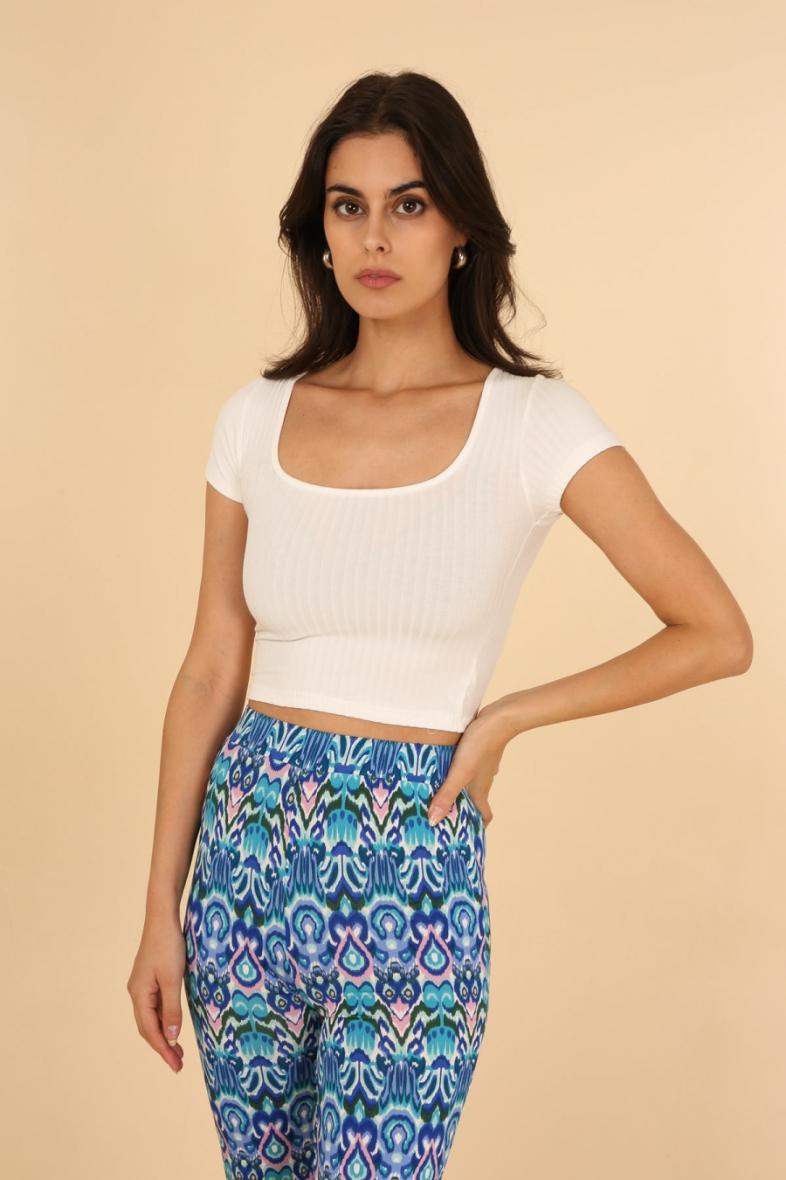 Ladies Square Neck Crop Top - White-Front View 2