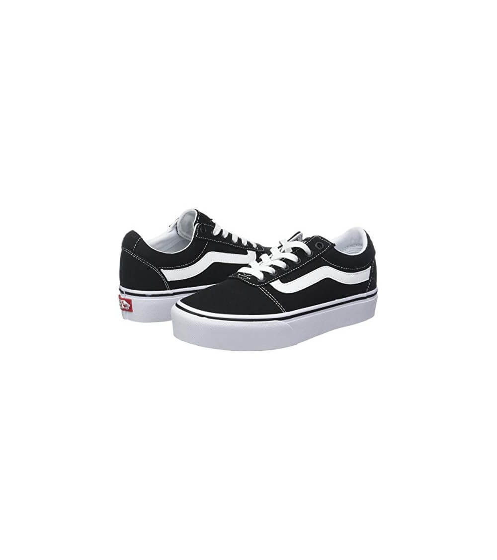 Womens Ward Platform Black/White Canvas Trainer-Front and back view