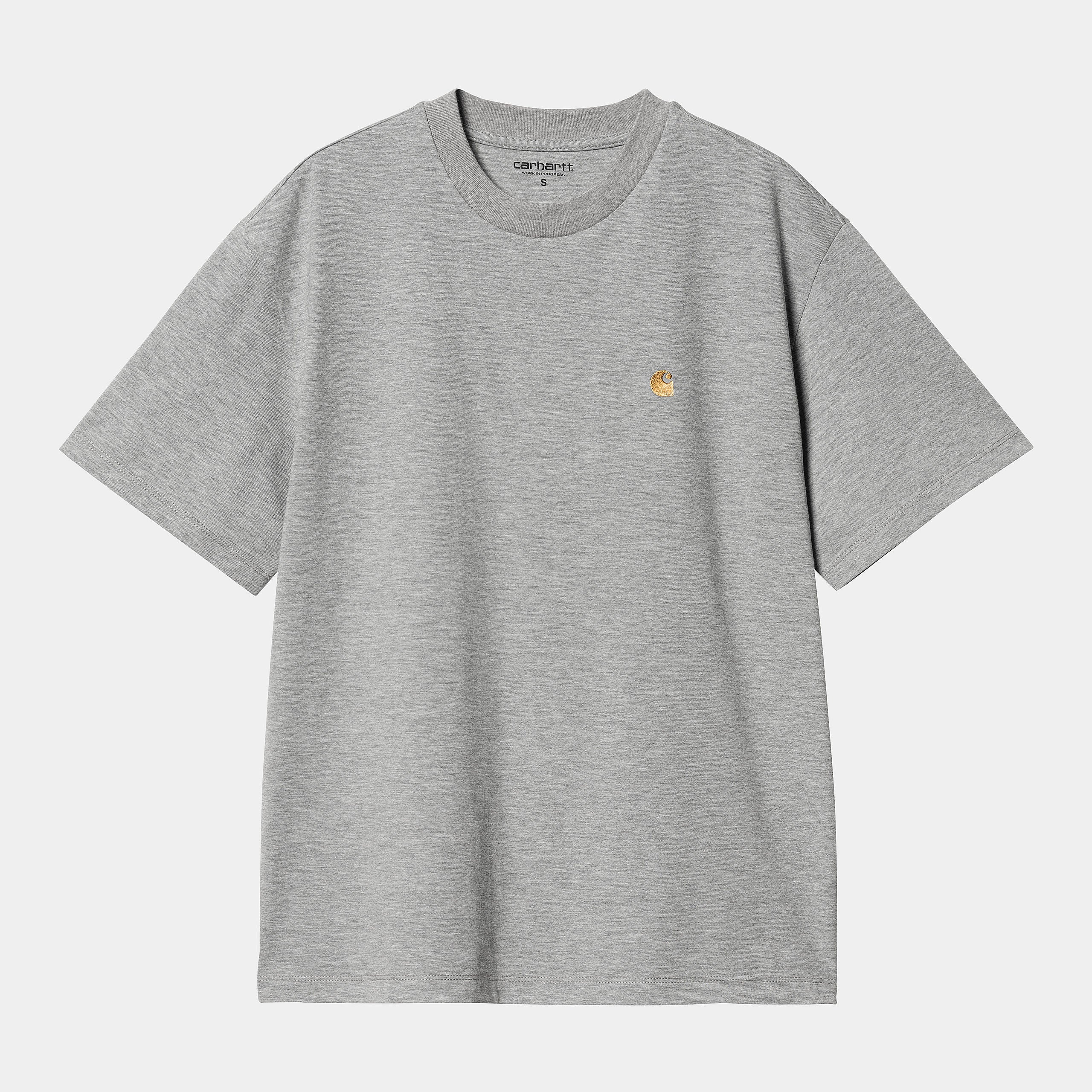 Ladies W Short Sleeve Chase T-Shirt-Grey Heather / Gold-Ghost Front View