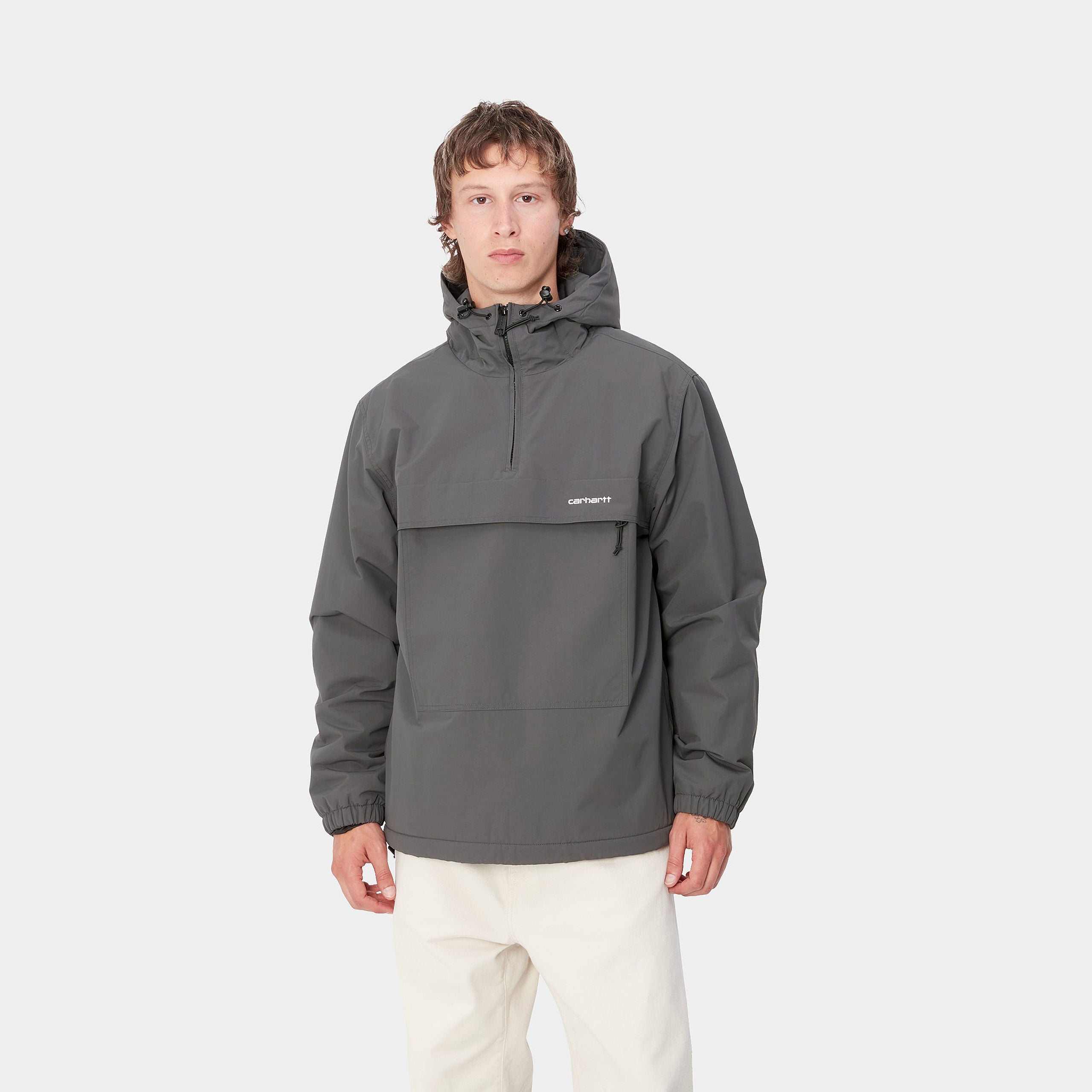 Men's Windbreaker Pullover-Graphite / White-Model Front View