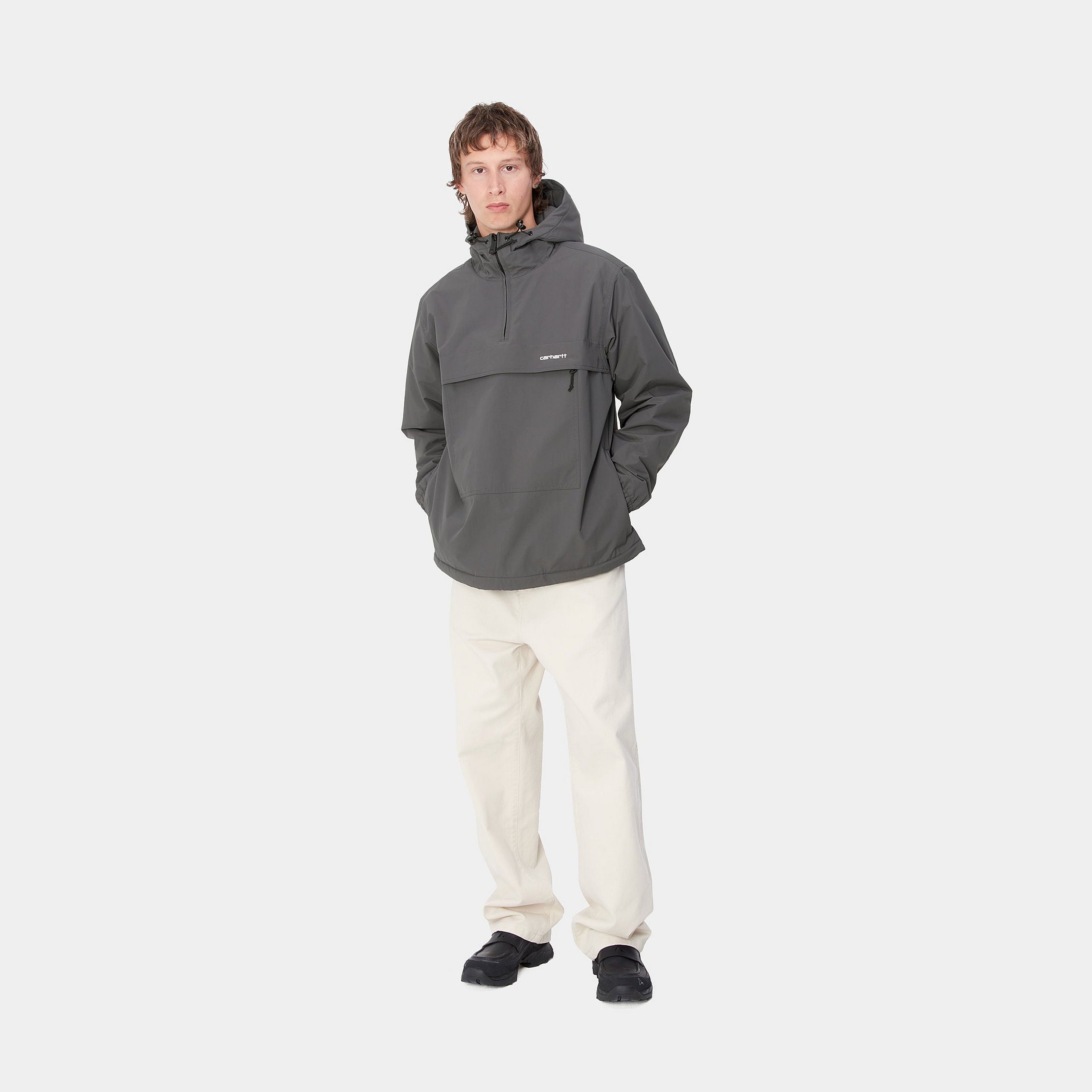 Men's Windbreaker Pullover-Graphite / White-Model Full Front View