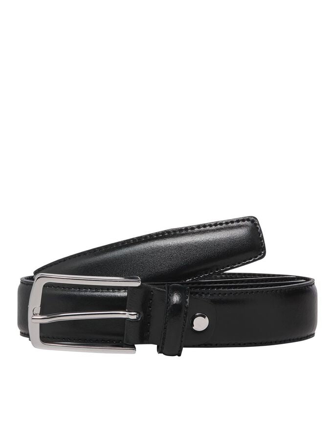 JACK & JONES Chris Black Leather Belt BLACK front view