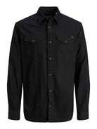 Jack and Jones Sheridan black denim shirt flat front view