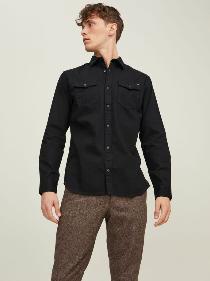 Men's Black Sheridan Denim Slim Fit Shirt-Model Front View