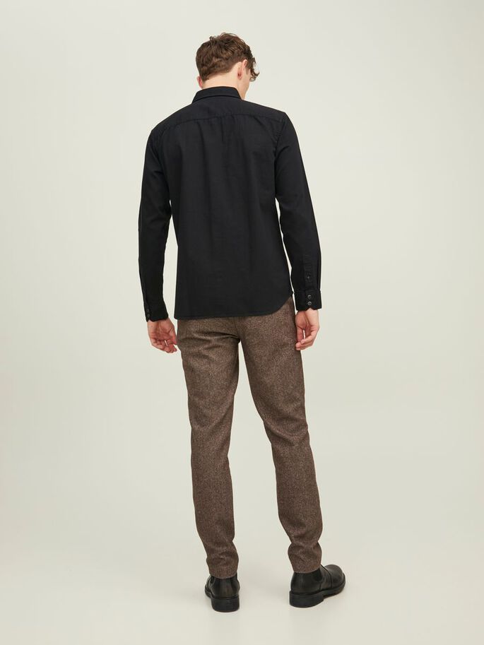 Jack and Jones Sheridan black denim slim fit shirt worn by model back view