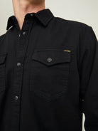 Jack and Jones Sheridan black denim shirt chest pocket detail