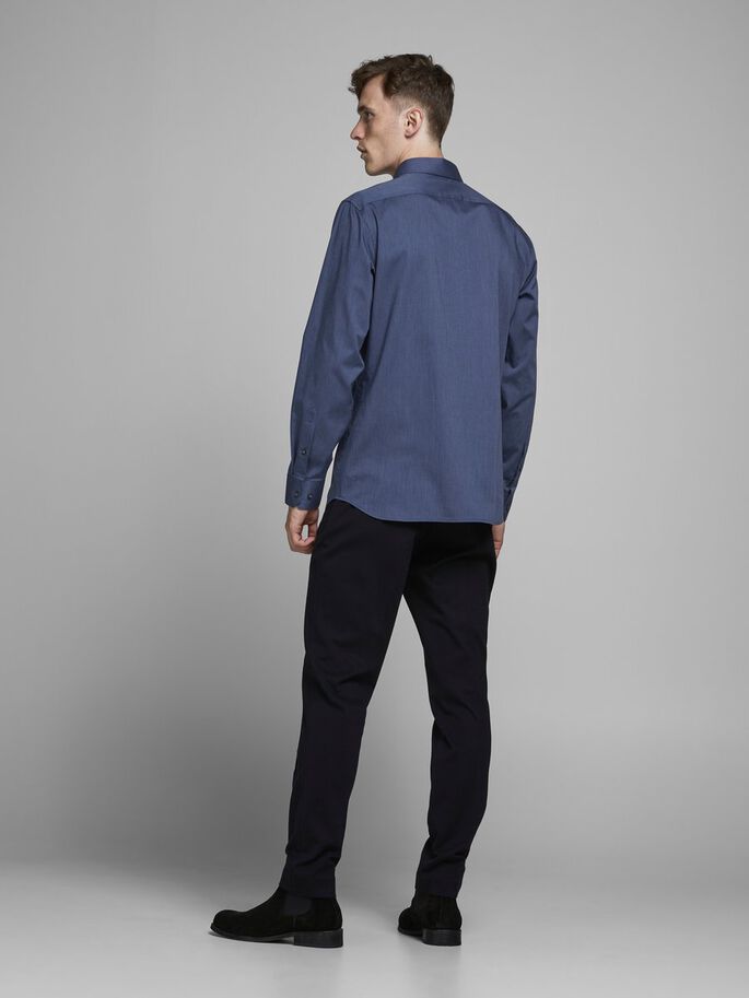 Men's Slim Fit Royal Shirt Long Sleeve/Navy Blazer-Model Back View