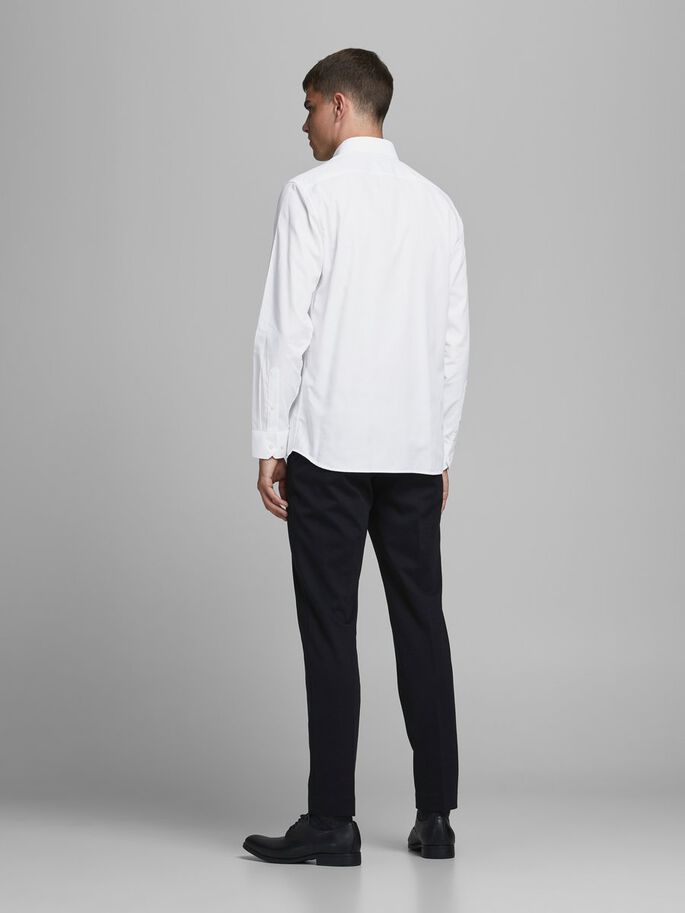 Men's Slim Fit Royal Shirt Long Sleeve/White-Model Back View