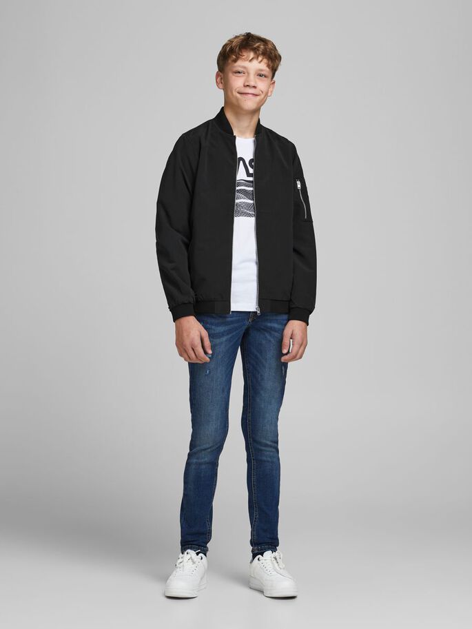 Jack Jones Youths Rush Youths Bomber Jacket Black model front view