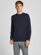 JACK JONES PREMIUM Ray Cashmere Crew Knit Peacoat model front view