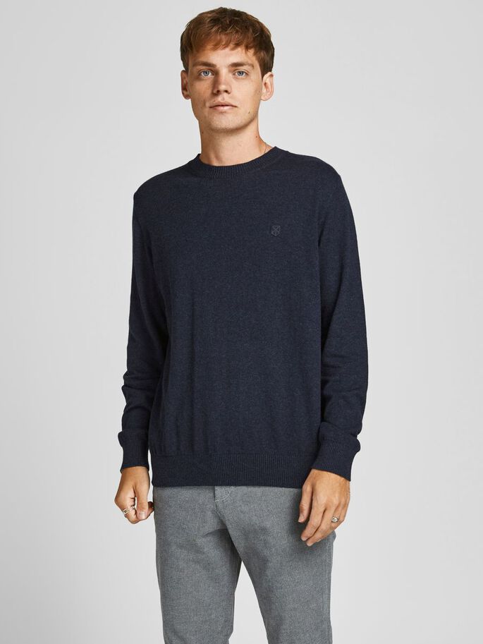 JACK JONES PREMIUM Ray Cashmere Crew Knit Peacoat model front view