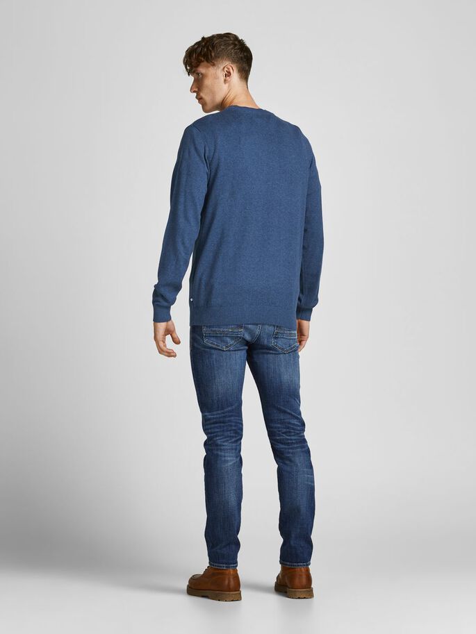 Men's Ray Cashmere True Blue Crew Knit-Rear View